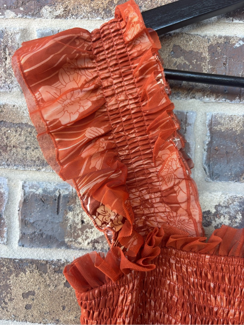 Gorgeous Baltic Born Terracotta Floral Midi Dress Smocked Ruffle Tiered Boho - Picture 7 of 11